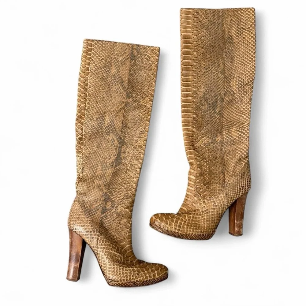 Python Snake-Print Real Leather Knee Boots - Picture 3 of 5